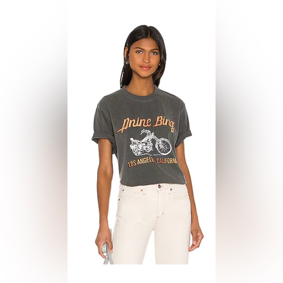 NWT Anine Bing Lili Gun Powder Motorcycle Tee in Charcoal - Picture 1 of 5